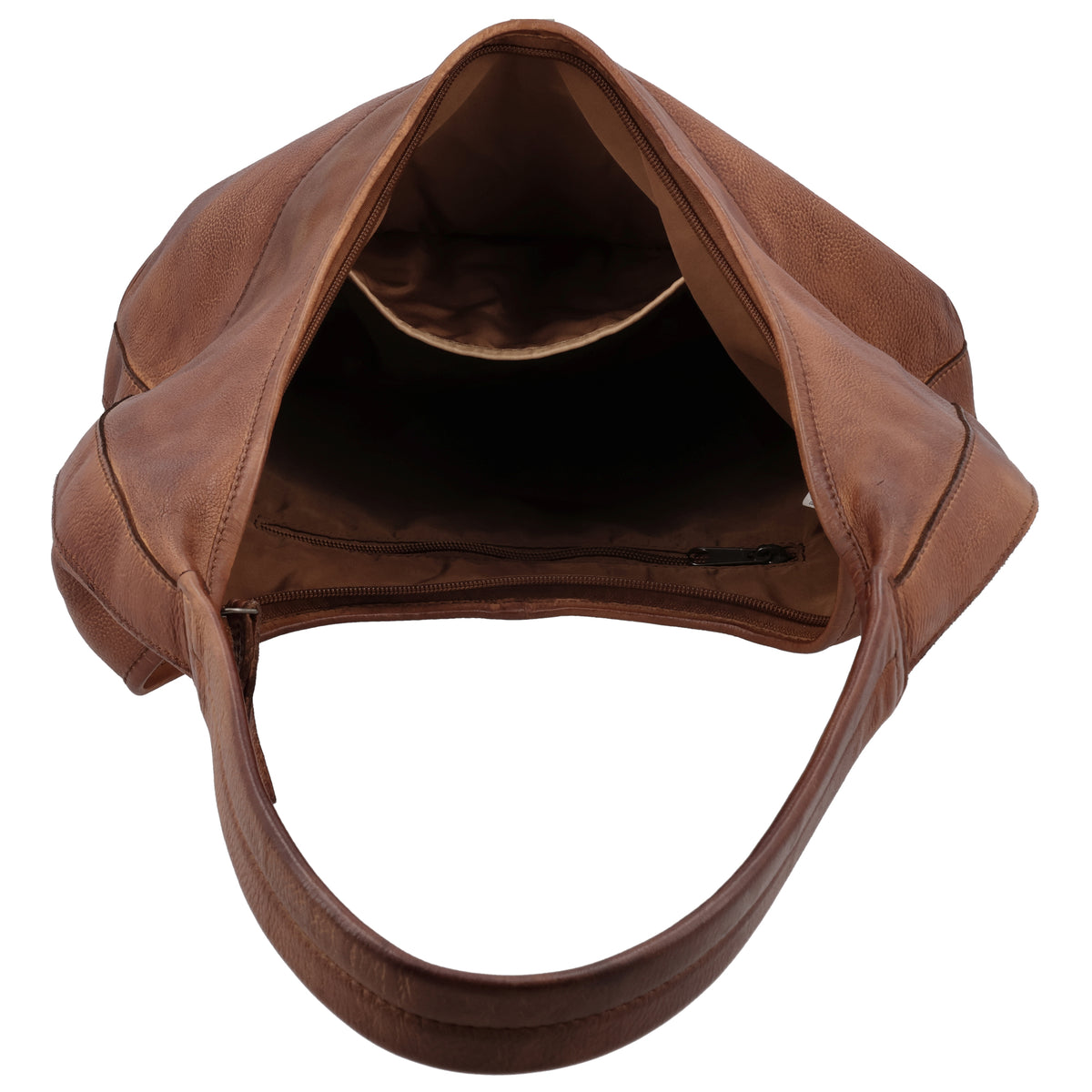 Umhängetasche| Beuteltasche 40x40cm aus Leder in Cognac mit Reißverschluss - leder-accessoires.com