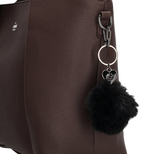 Pompon-Taschenanhänger in Schwarz mit Schlüsselring - leder-accessoires.com
