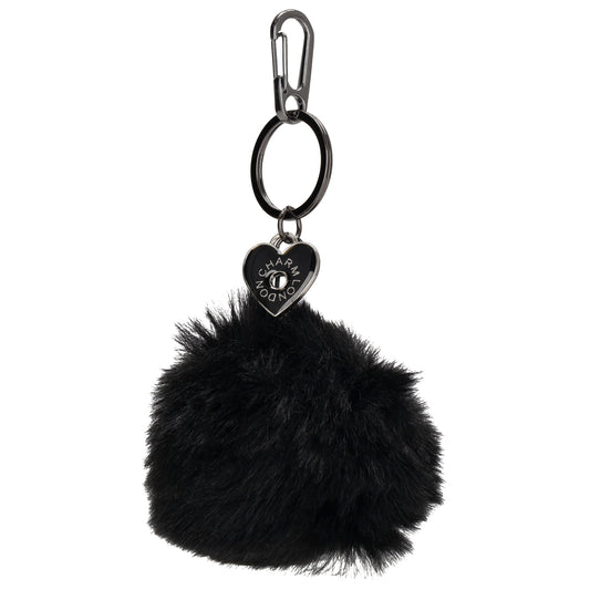Pompon-Taschenanhänger in Schwarz mit Schlüsselring - leder-accessoires.com