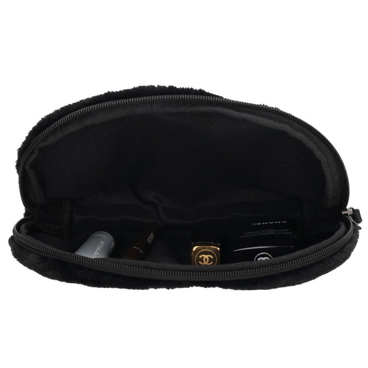 Schwarzer Kosmetikbeutel 23x16,5cm aus weichem Kunstfell – kompakt & praktisch - leder-accessoires.com