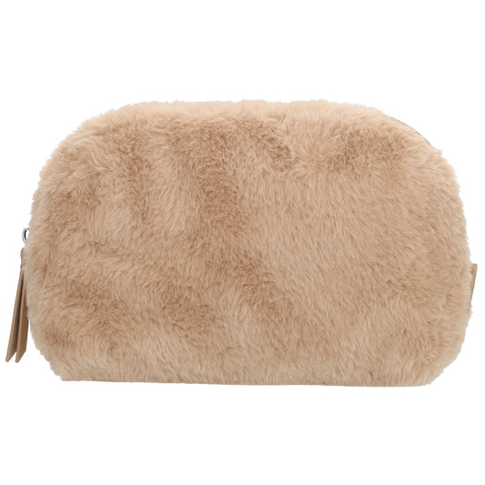 Kosmetikbeutel 23x16,5cm Sand – weiches Kunstfell & Reißverschluss - leder-accessoires.com