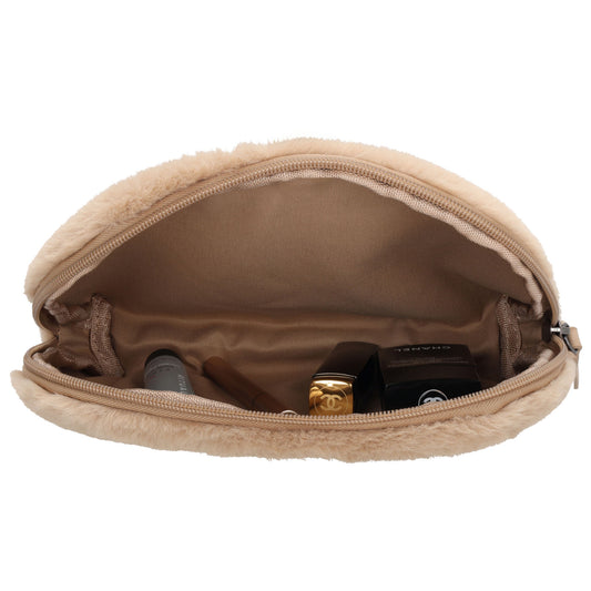Kosmetikbeutel 23x16,5cm Sand – weiches Kunstfell & Reißverschluss - leder-accessoires.com