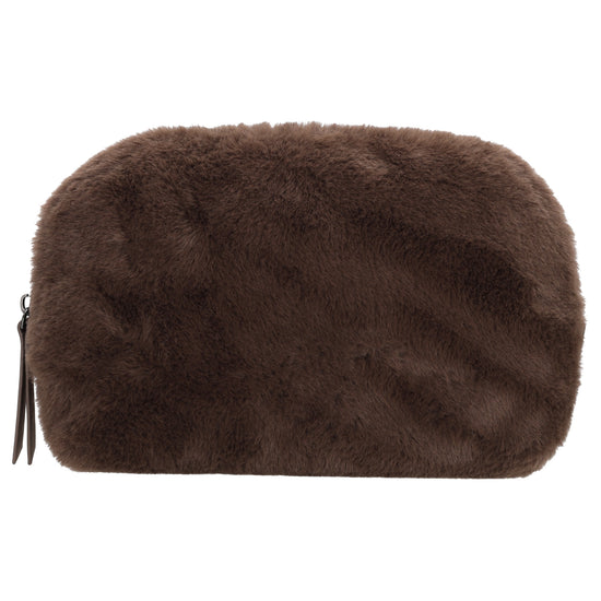 Brauner Kosmetikbeutel 23x16,5cm aus weichem Kunstfell – kompakt & praktisch - leder-accessoires.com