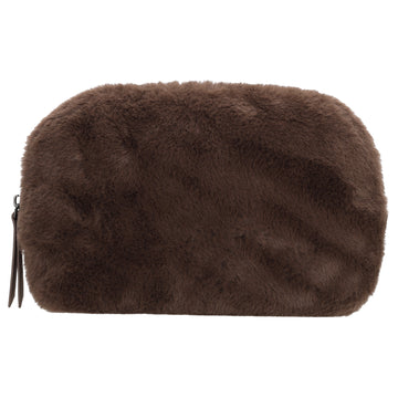 Brauner Kosmetikbeutel 23x16,5cm aus weichem Kunstfell – kompakt & praktisch - leder-accessoires.com