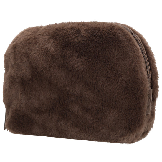 Brauner Kosmetikbeutel 23x16,5cm aus weichem Kunstfell – kompakt & praktisch - leder-accessoires.com