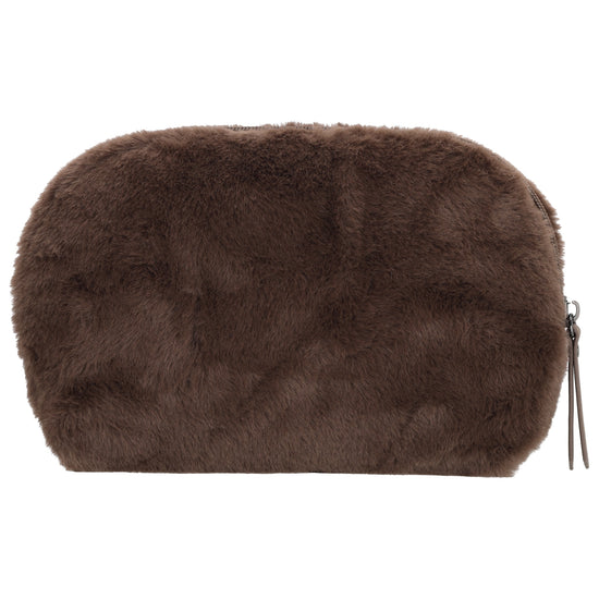 Brauner Kosmetikbeutel 23x16,5cm aus weichem Kunstfell – kompakt & praktisch - leder-accessoires.com