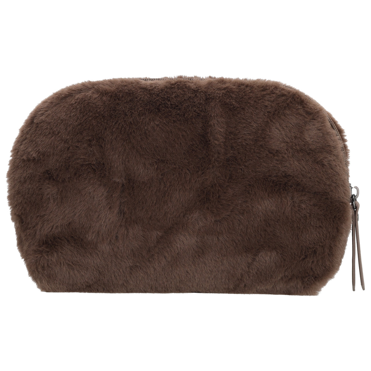 Brauner Kosmetikbeutel 23x16,5cm aus weichem Kunstfell – kompakt & praktisch - leder-accessoires.com