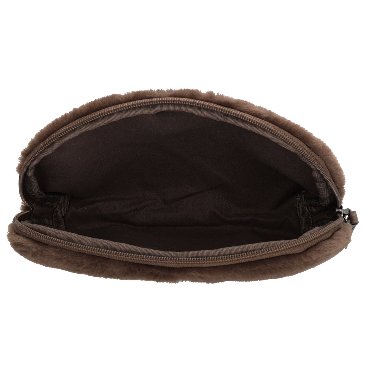 Brauner Kosmetikbeutel 23x16,5cm aus weichem Kunstfell – kompakt & praktisch - leder-accessoires.com
