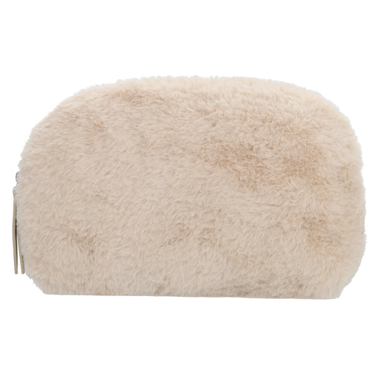 Cremefarbener Kosmetikbeutel 23x16,5cm aus weichem Kunstfell – kompakt & praktisch - leder-accessoires.com