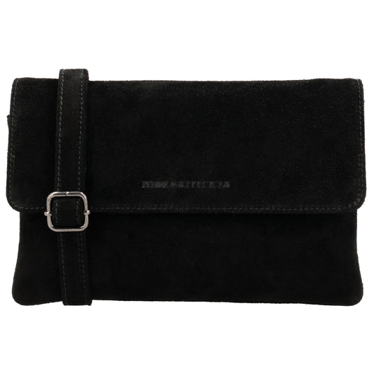 Umhängetasche 24,5x16cm Schwarz aus Wildleder - leder-accessoires.com