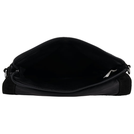 Umhängetasche 24,5x16cm Schwarz aus Wildleder - leder-accessoires.com