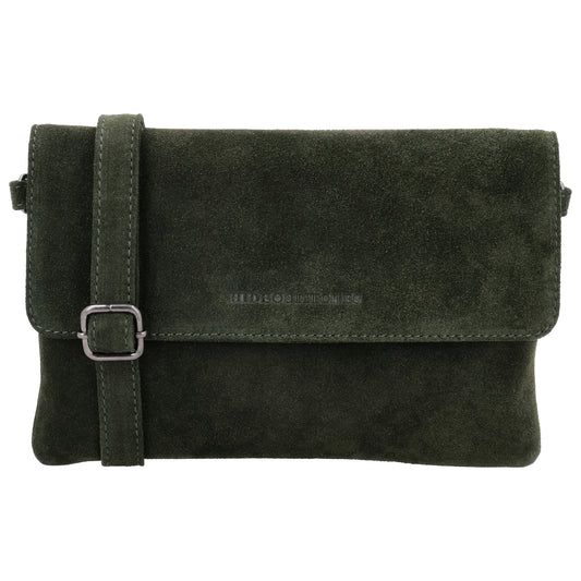 Umhängetasche 24,5x16cm Olivgrün aus Wildleder - leder-accessoires.com