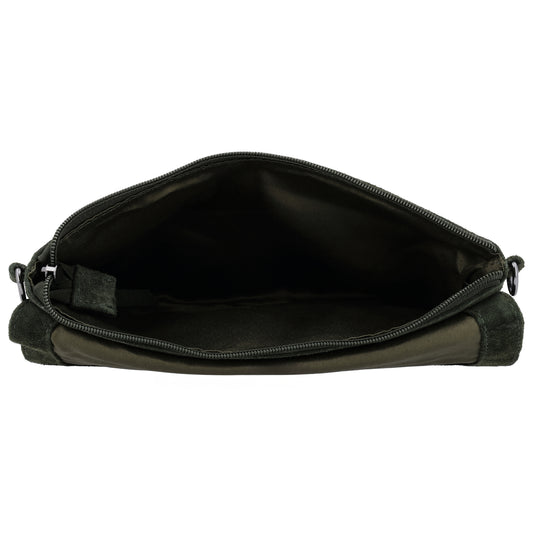 Umhängetasche 24,5x16cm Olivgrün aus Wildleder - leder-accessoires.com