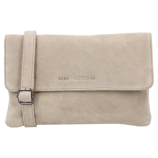 Umhängetasche 24,5x16cm Creme aus Wildleder - leder-accessoires.com