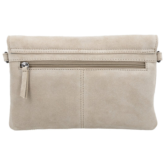 Umhängetasche 24,5x16cm Creme aus Wildleder - leder-accessoires.com
