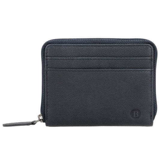 Börse klein in Blau|Marine mit Rundumreißverschluss - leder-accessoires.com