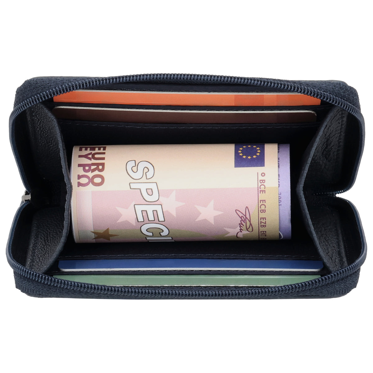 Börse klein in Blau|Marine mit Rundumreißverschluss - leder-accessoires.com