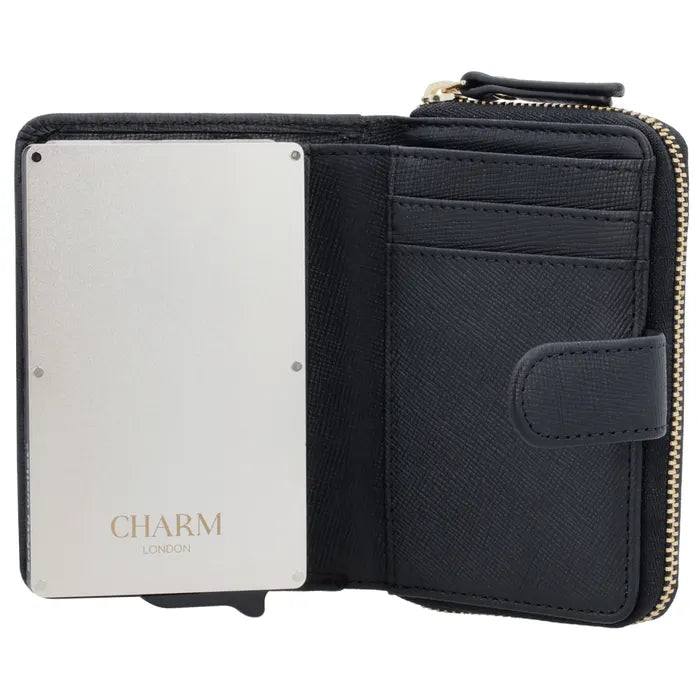 RFID Kartenetui 11x8cm Schwarz kompakt mit Alu-Case - leder-accessoires.com