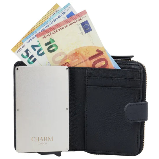 RFID Kartenetui 11x8cm Schwarz kompakt mit Alu-Case - leder-accessoires.com