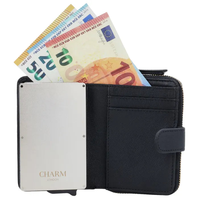 RFID Kartenetui 11x8cm Schwarz kompakt mit Alu-Case - leder-accessoires.com