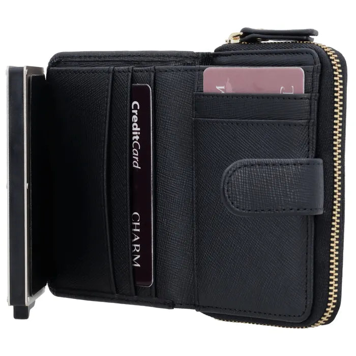 RFID Kartenetui 11x8cm Schwarz kompakt mit Alu-Case - leder-accessoires.com