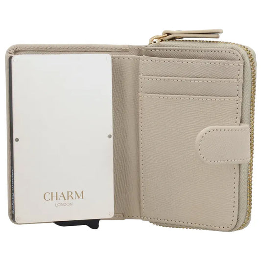 RFID Kartenetui 11x8cm Beige kompakt mit Alu-Case - leder-accessoires.com