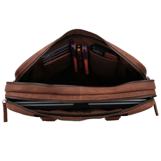 Business-| Laptoptasche 39x30x8cm in Cognac mit Reißverschluss - leder-accessoires.com