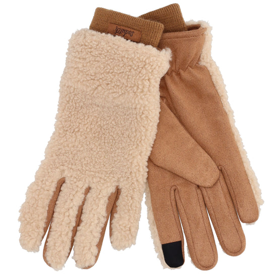 Teddyfellhandschuh in Cognac mit Touchscreen-Funktion - leder-accessoires.com