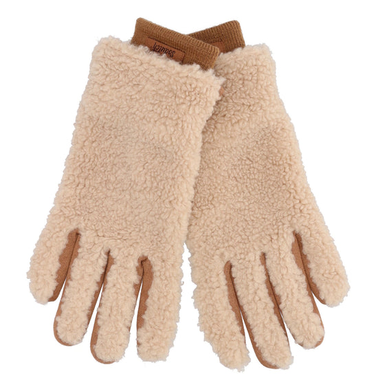 Teddyfellhandschuh in Cognac mit Touchscreen-Funktion - leder-accessoires.com