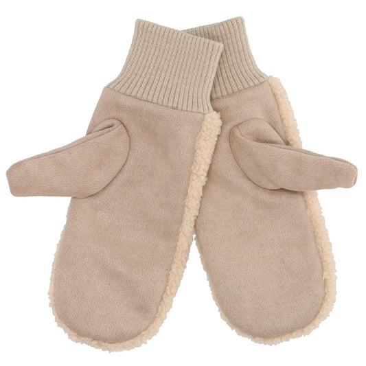 Fäustlinge Beige in Wildlederimitat und flauschigem Innenfutter - leder-accessoires.com