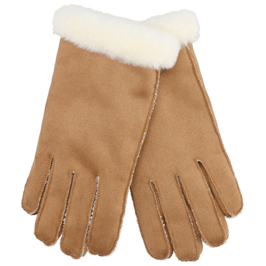 Winterhandschuh in Cognac in Wildleder-Optik - leder-accessoires.com