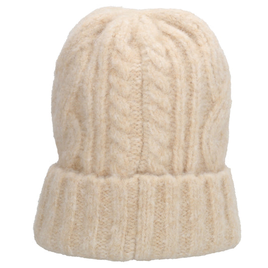 Wintermütze Beige 23x23cm mit Zopfmuster - leder-accessoires.com
