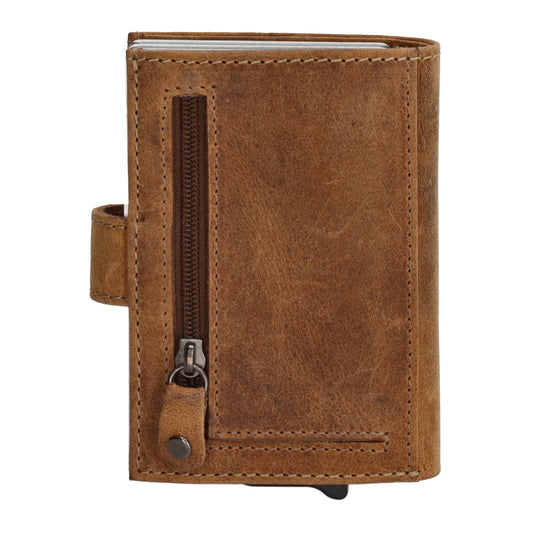 Kompakte Safety Wallet 8,3x10,5cm aus braunem Leder mit Karten- & Münzfach - leder-accessoires.com