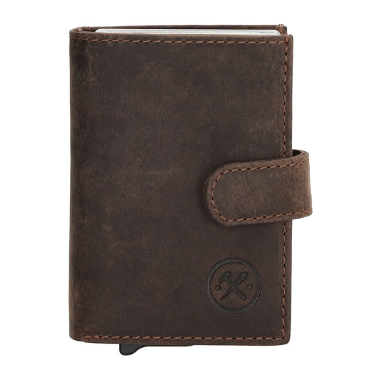 Dunkelbraune Leder Safety Wallet 8,3x10,5cm im Vintage-Look für Karten - leder-accessoires.com