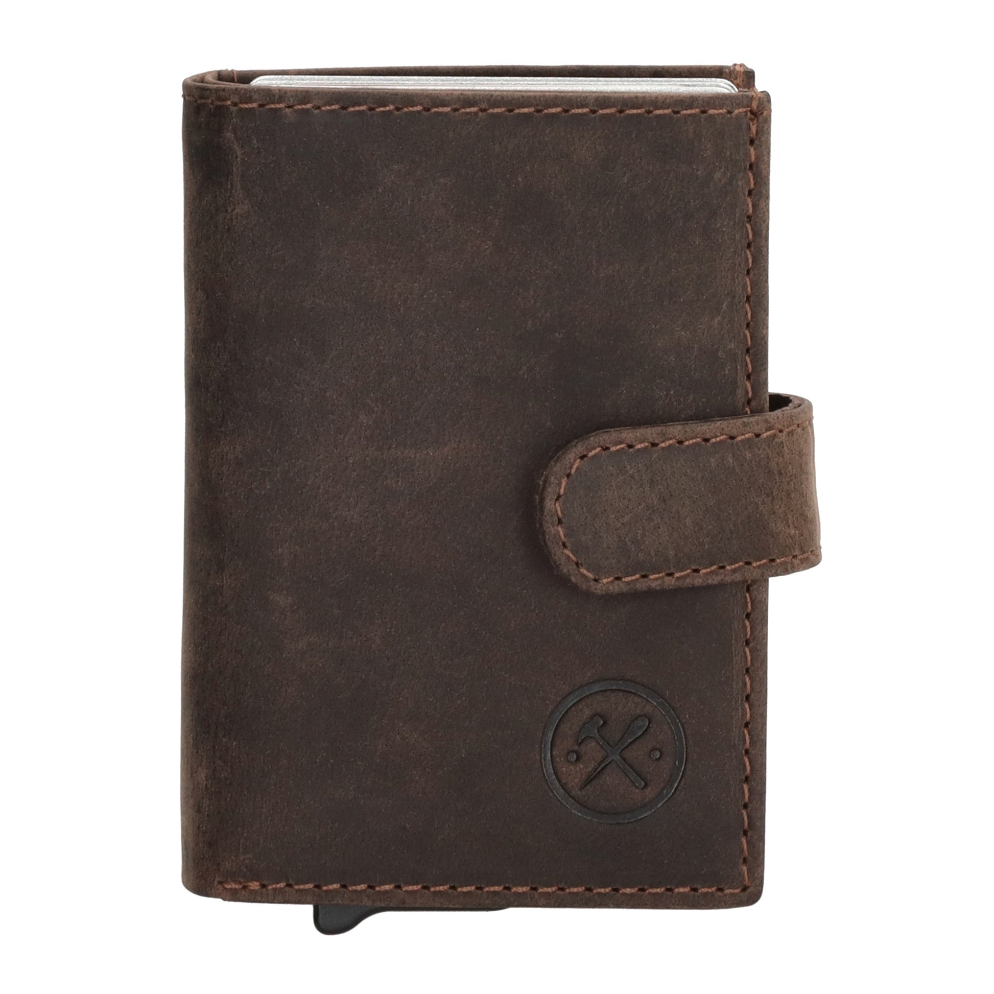Dunkelbraune Leder Safety Wallet 8,3x10,5cm im Vintage-Look für Karten - leder-accessoires.com