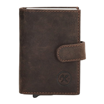 Dunkelbraune Leder Safety Wallet 8,3x10,5cm im Vintage-Look für Karten - leder-accessoires.com