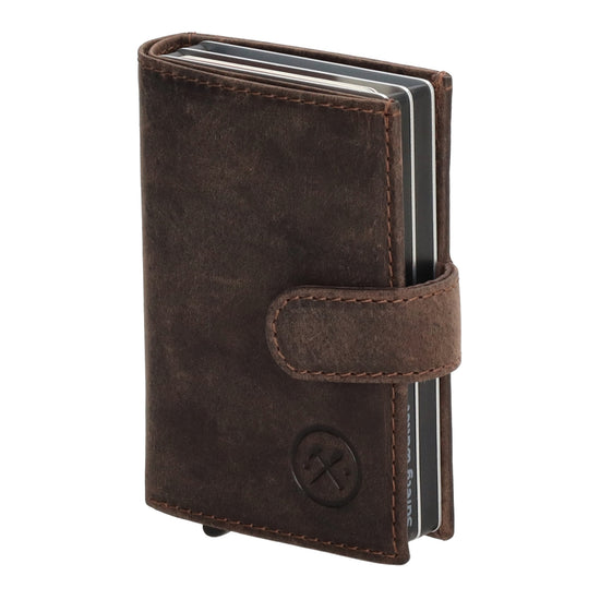 Dunkelbraune Leder Safety Wallet 8,3x10,5cm im Vintage-Look für Karten - leder-accessoires.com