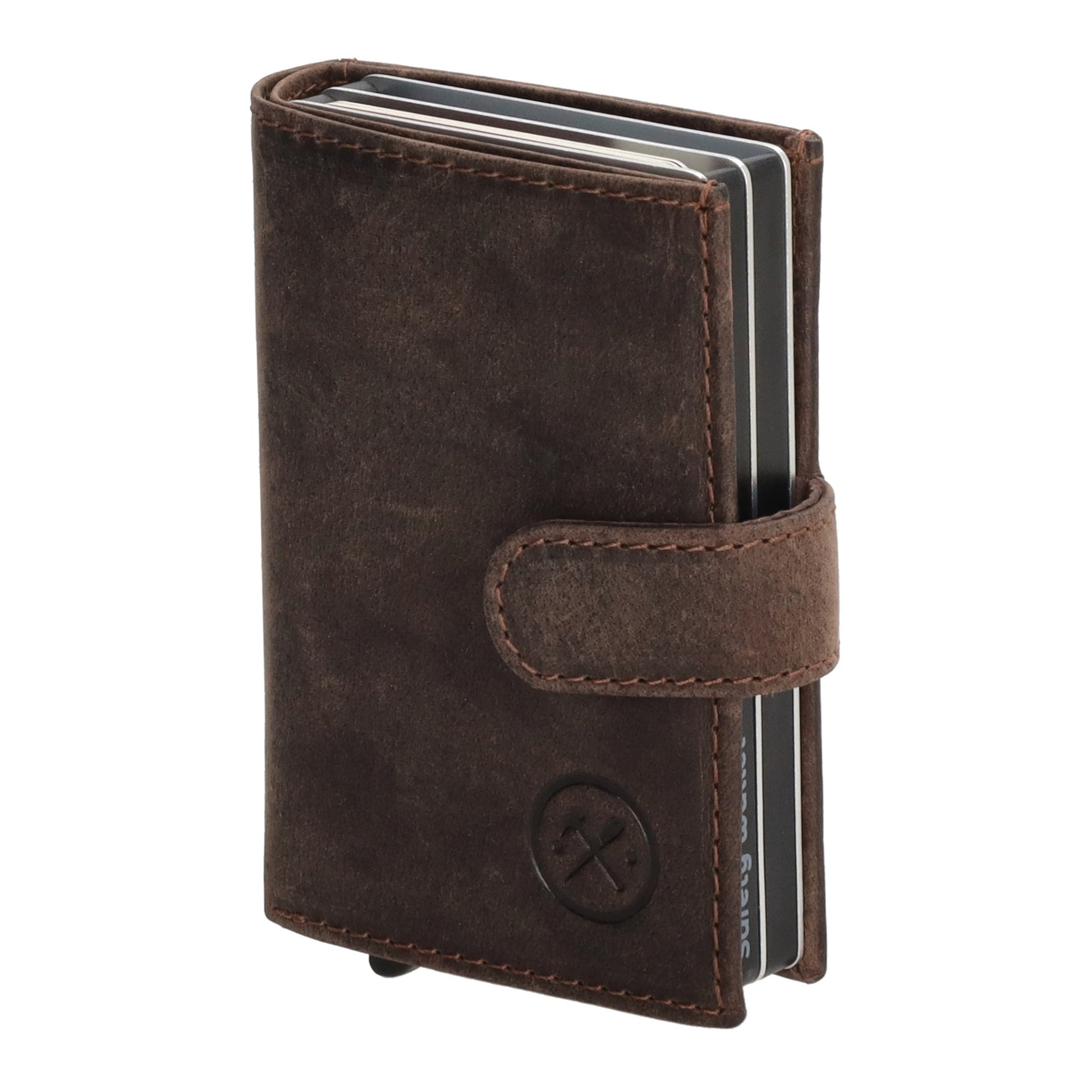 Dunkelbraune Leder Safety Wallet 8,3x10,5cm im Vintage-Look für Karten - leder-accessoires.com