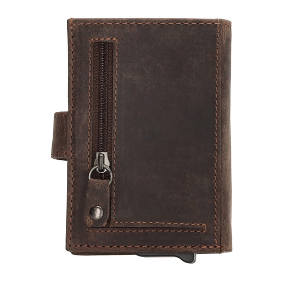 Dunkelbraune Leder Safety Wallet 8,3x10,5cm im Vintage-Look für Karten - leder-accessoires.com