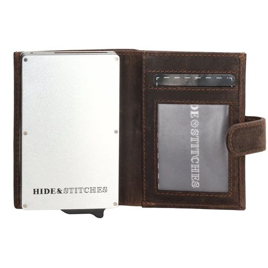 Dunkelbraune Leder Safety Wallet 8,3x10,5cm im Vintage-Look für Karten - leder-accessoires.com
