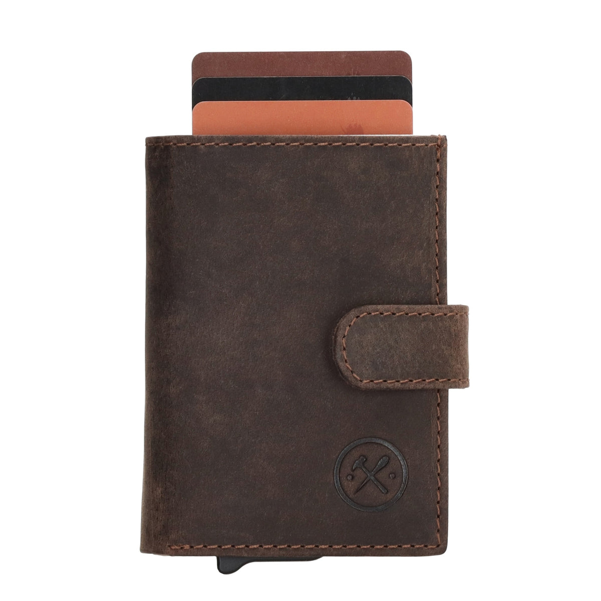 Dunkelbraune Leder Safety Wallet 8,3x10,5cm im Vintage-Look für Karten - leder-accessoires.com