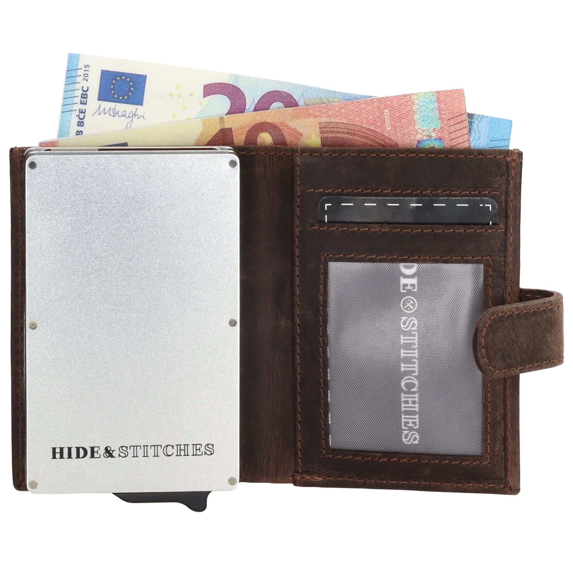 Dunkelbraune Leder Safety Wallet 8,3x10,5cm im Vintage-Look für Karten - leder-accessoires.com