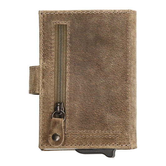 Sandfarbenes Safety Wallet 8,3x10,5cm aus Leder – klein, praktisch & vintage - leder-accessoires.com