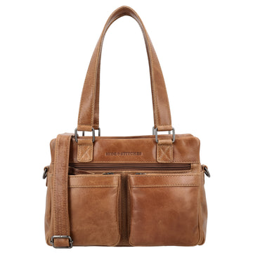 Schultertasche 18,5x27cm Cognac mit Außentaschen aus Leder
