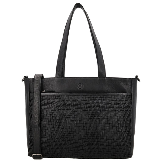 Vollleder Shopper in Schwarz 35x25x10cm im Boho Chic Stil
