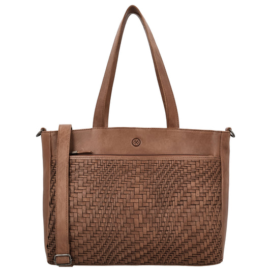 Vollleder Shopper in Braun 35x25x10cm im Boho Chic Stil