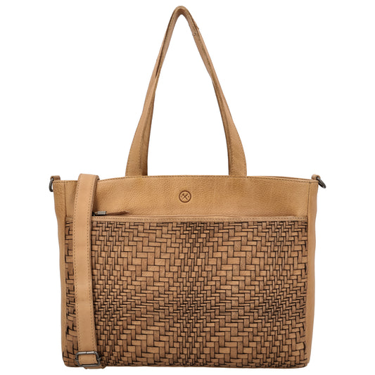 Vollleder Shopper in Taupe 35x25x10cm im Boho Chic Stil