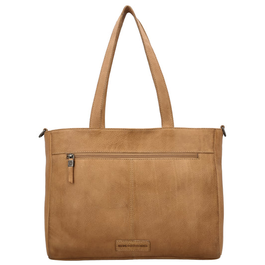 Vollleder Shopper in Taupe 35x25x10cm im Boho Chic Stil