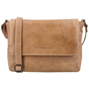 Umhängetasche Leder 25x19x7,5cm in Taupe mit Überschlag - leder-accessoires.com