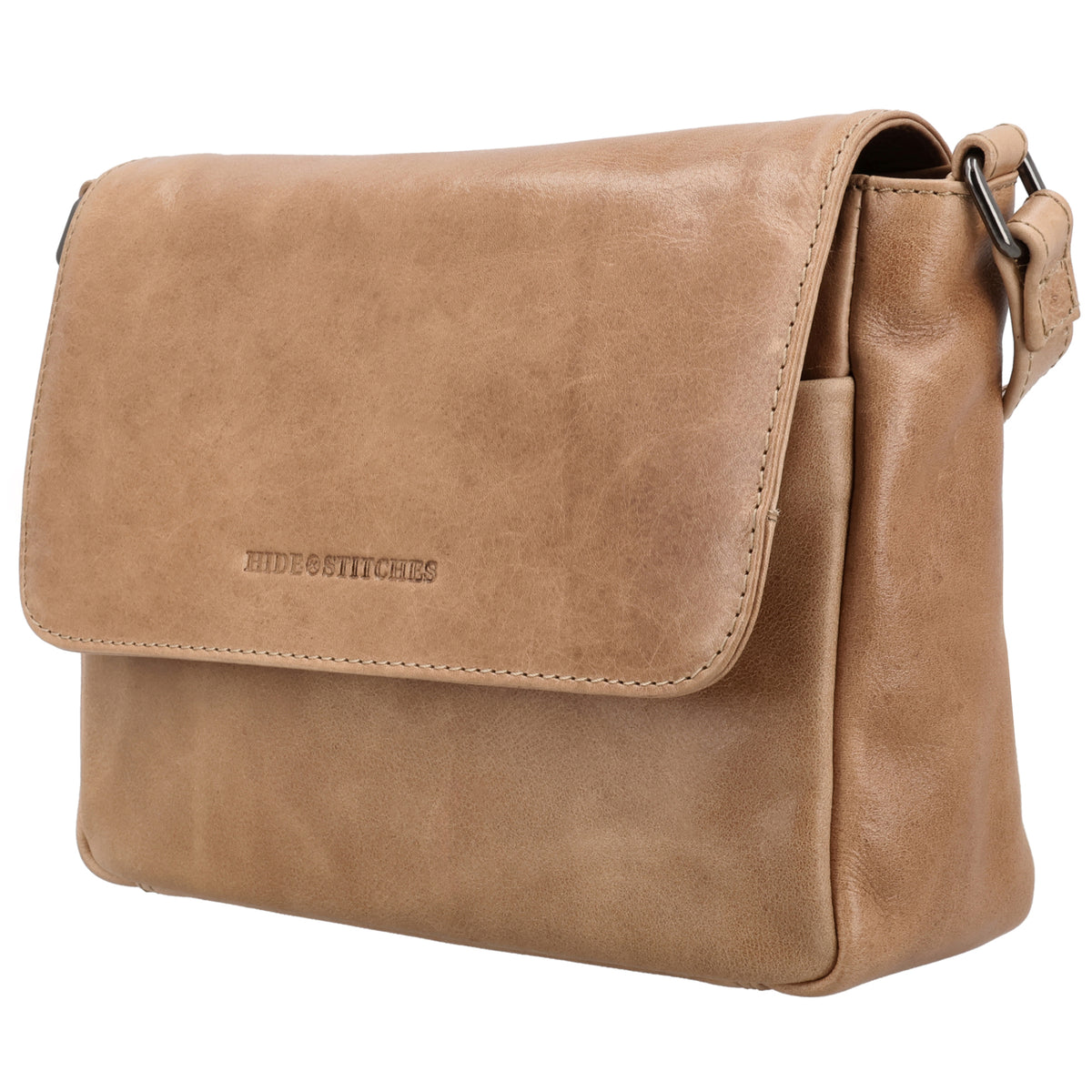 Umhängetasche Leder 25x19x7,5cm in Taupe mit Überschlag - leder-accessoires.com